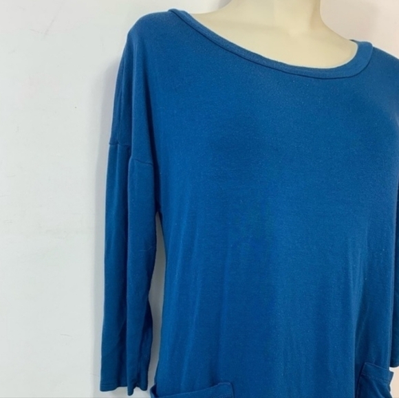 Emerald Blue Long Sleeve Dress with Pockets - Picture 3 of 5